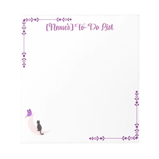 Bloc-note Chat Mignon Kawaii sur la Lune avec Papillon Perso (Devant)