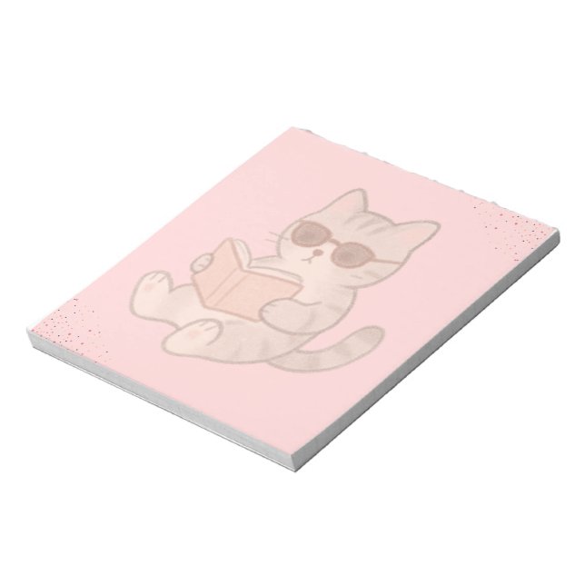 Bloc-note Chat Mignon Lisant un Livre Pastel Rose Esthétique (Tourné)