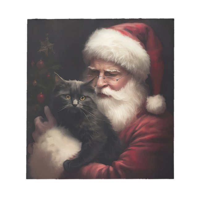 Bloc-note Chat Noir Avec Le Père Noël Noël Festif  (Devant)