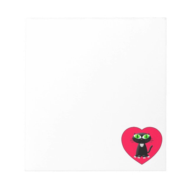 Bloc-note Chat noir dans le coeur rouge personnalisé (Devant)