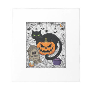 Bloc-note Chat noir d'Halloween Citrouille Pierre tombale Ch