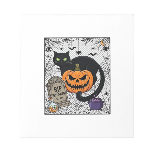 Bloc-note Chat noir d'Halloween Citrouille Pierre tombale Ch (Devant)