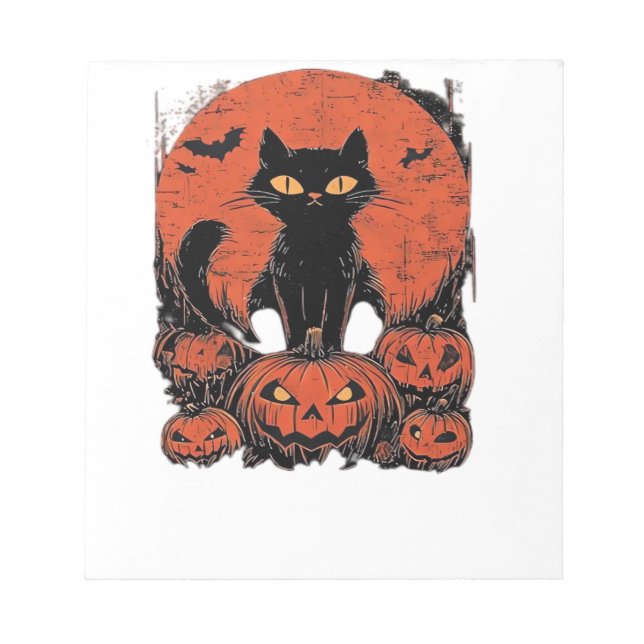 Bloc-note Chat noir et citrouilles � T-Shirt Halloween Art C (Devant)