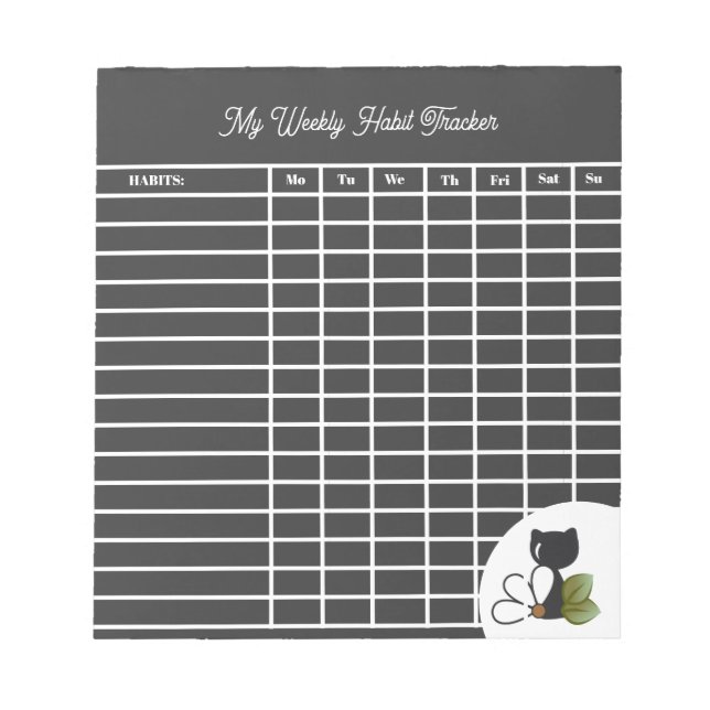 Bloc-note Chat noir mignon et fleur – Personnalisé (Devant)
