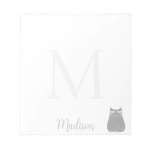 Bloc-note Chat noir mignon initiale de nom personnalisé