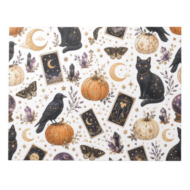 Bloc-note Chat noir mystique Halloween Tarot céleste  (Devant)