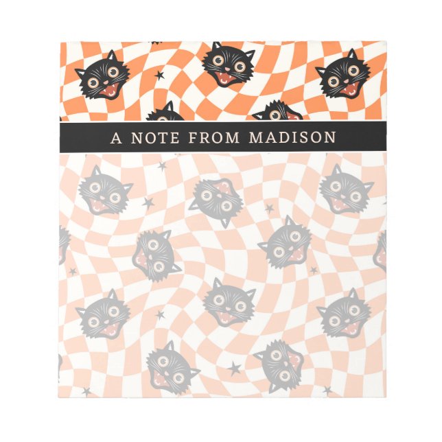 Bloc-note Chat noir rétro Motif chèque orange (Devant)