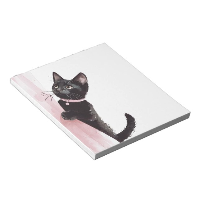 Bloc-note Chat Noir Rideau Rose (Incliné)
