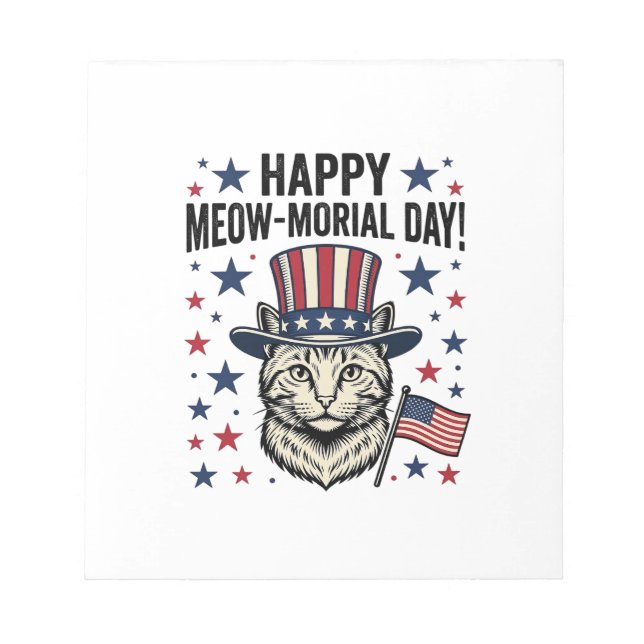 Bloc-note Chat Patriotique Meow-morial Day Design Vector Vin (Devant)