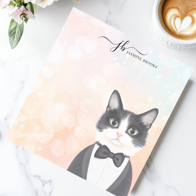 Bloc-note Chat Tuxedo Élégant Aquarelle Personnalisé (Créateur téléchargé)