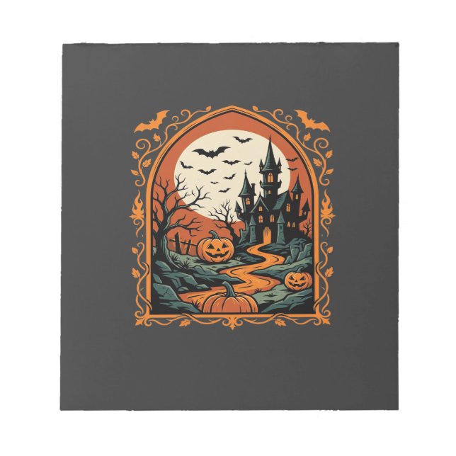 Bloc-note Château Hanté Halloween Citrouille Lune Vector Art (Devant)