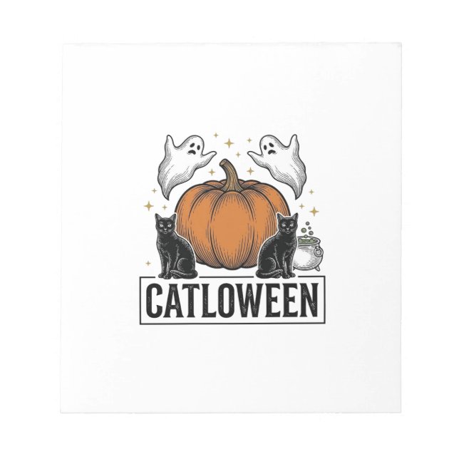 Bloc-note Chatoween Chat Noir Fantôme Halloween Conception V (Devant)