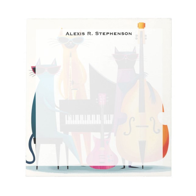 Bloc-note Chats musiciens de jazz cool Monogram (Devant)