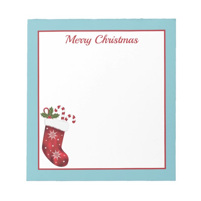 Bloc-note Chaussette de Noël rouge avec texte bleu et person (Devant)