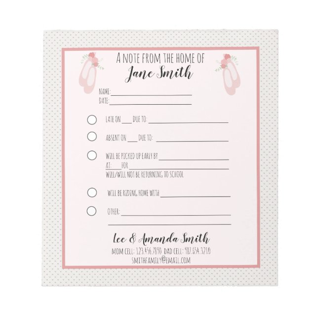 Bloc-note Chaussons de ballon Note de l'école Excusez 1 enfa (Devant)