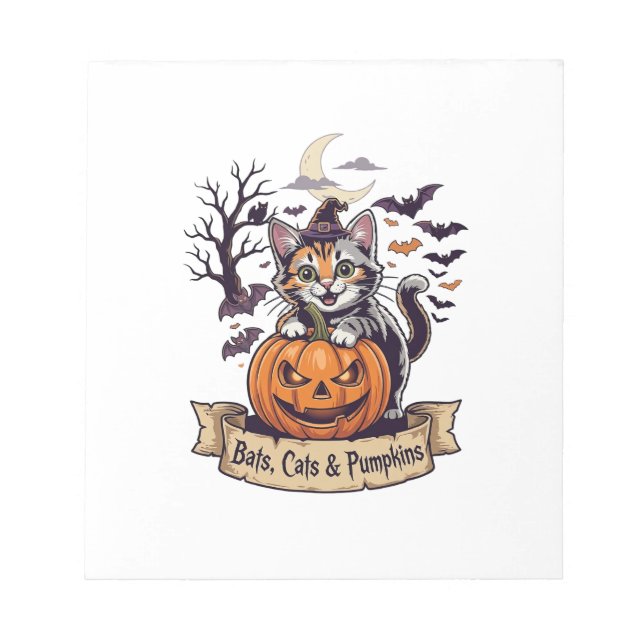 Bloc-note Chauves-souris Chats Citrouilles Halloween Sorcièr (Devant)