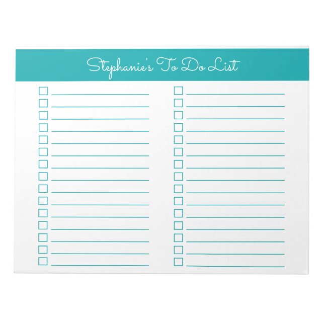 Bloc-note Check-list élégant simple sarcelle 8,5x11 deux col (Devant)