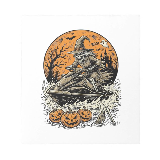 Bloc-note Chemise de jet ski Halloween sorcière squelette vi (Devant)