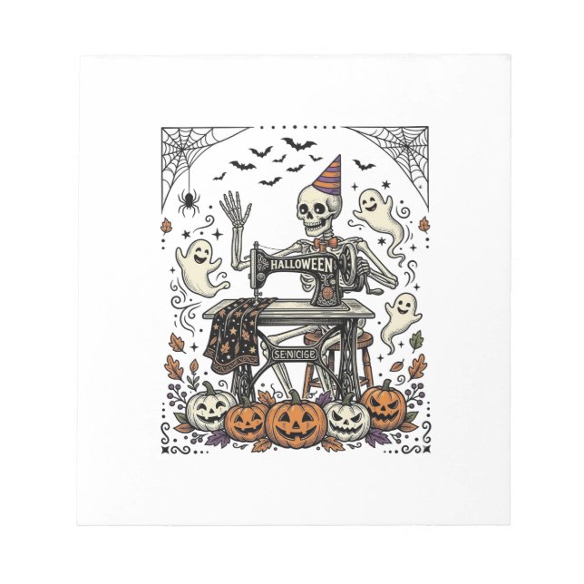 Bloc-note Chemise de machine à coudre squelette Halloween Vi (Devant)