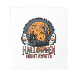 Bloc-note Chemise fantôme lune gravée scène Halloween vintag