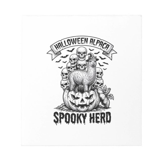 Bloc-note Chemise Halloween Alpaga Crâne Citrouille Design V (Devant)
