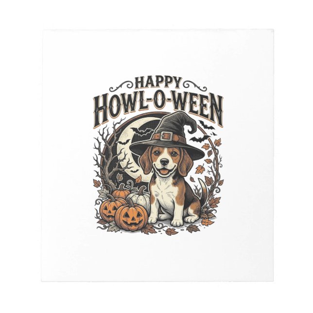 Bloc-note Chemise Halloween Chapeau De Sorcière Beagle Joyeu (Devant)