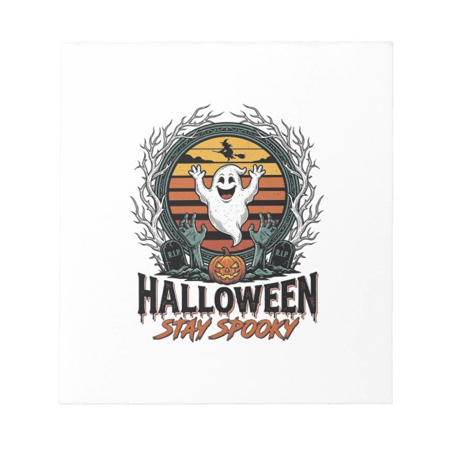 Bloc-note Chemise Rétro Halloween avec Lune Fantôme Gravée D (Devant)