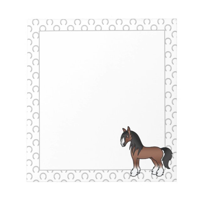 Bloc-note Cheval de dessin animé Brown Gypsy Vanner Clydesda (Devant)