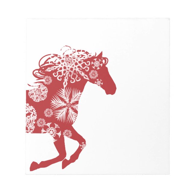 Bloc-note Cheval de Noël aux flocons rouges et blancs (Devant)