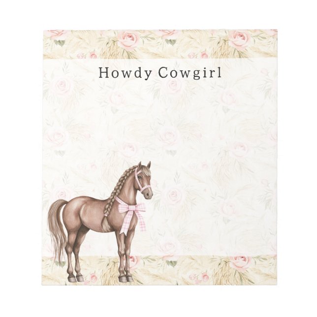 Bloc-note Cheval floral crème rose (Devant)