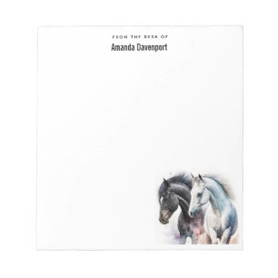 Bloc-note Chevaux noir et blanc en aquarelle