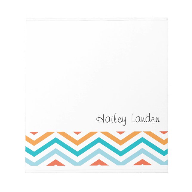 Bloc-note Chevron bleu et orange | Cartes-notes personnalisé (Devant)