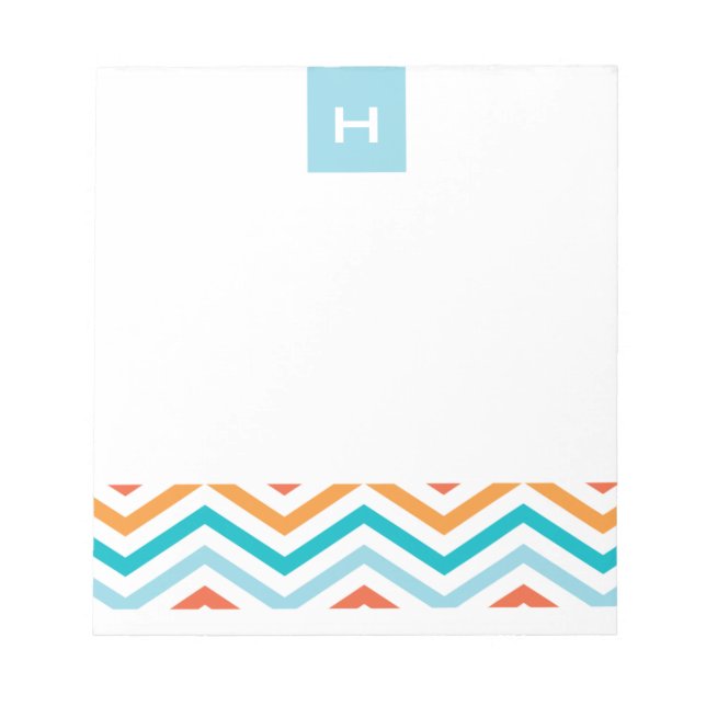 Bloc-note Chevron bleu et orange | Notepads Monogrammes (Devant)