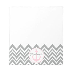 Bloc-note Chevron gris et blanc avec Pastel rose nautique