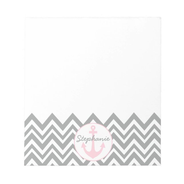 Bloc-note Chevron gris et blanc avec Pastel rose nautique (Devant)