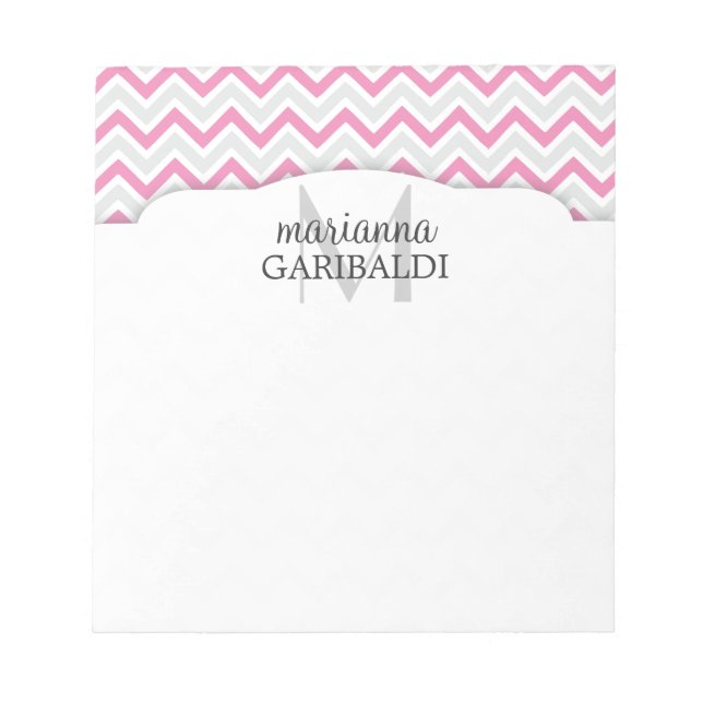 Bloc-note Chevron rose et moderne personnalisé (Devant)