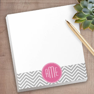 Bloc-note Chevrons gris et rose avec Monogramme personnalisé