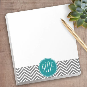 Bloc-note Chevrons turquoises au charbon de bois Monogramme
