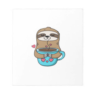 Bloc-note Chibi Paresseux Amoureux de Café � Mignon Kawaii P
