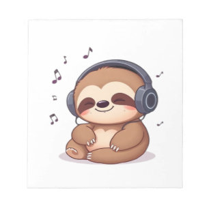 Bloc-note Chibi paresseux avec écouteurs � Mignon Kawaii Dét