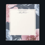 Bloc-note Chic Bleu Bourgogne Rose Bleu Foncé Personnalisé<br><div class="desc">Bloc-notes chic bleu-bordeaux rose couleur aquarelle peint à la main roses sur un arrière - plan bleu foncé et votre nom dans élégante calligraphie script. Ajoutez simplement votre nom. Conçu exclusivement pour vous par Happy Dolphin Studio. Si vous avez besoin d'aide ou de produits correspondants, veuillez nous contacter par l'intermédiaire...</div>