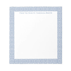 Bloc-note Chic Clé Grecque Bleue et Blanche Personnalisée po
