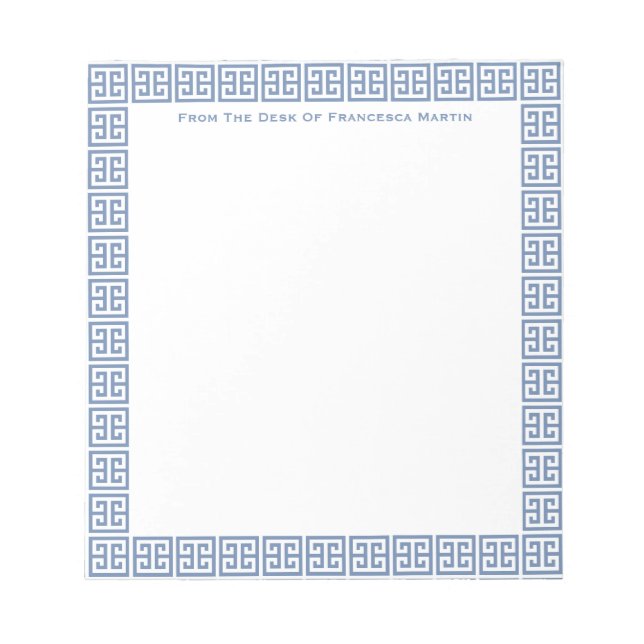 Bloc-note Chic Clé Grecque Bleue et Blanche Personnalisée po (Devant)