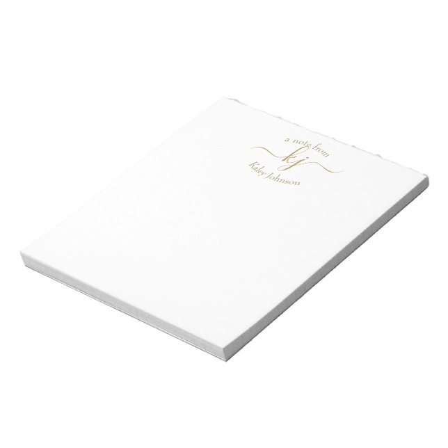Bloc-note Chic Girly Gold Blanc 2 Monogramme initial (Tourné)