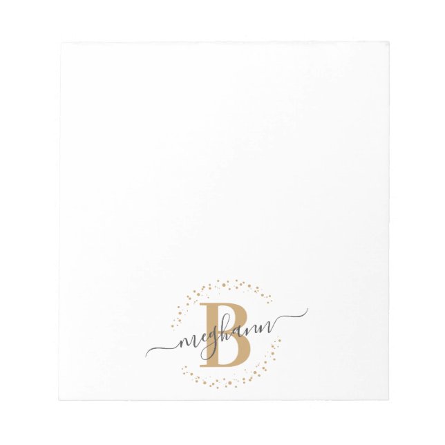 Bloc-note Chic Girly Moderne Blanc Or Nom Script Monogramme (Devant)