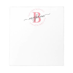 Bloc-note Chic Girly Moderne rose blanc Nom Script Monogramm