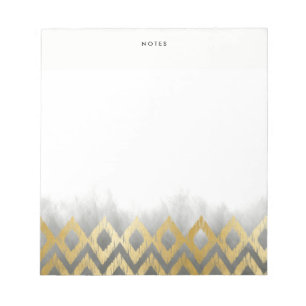 Bloc-note Chic Gold Ikat Motif Grey Personnalisé