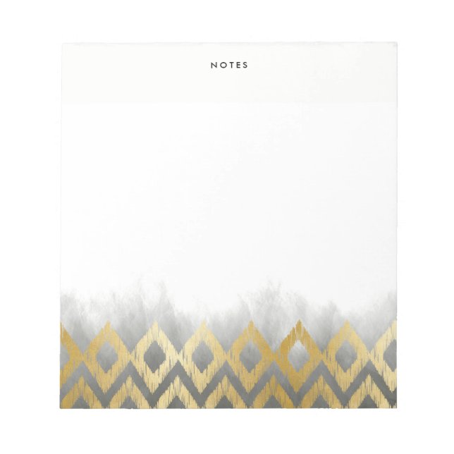 Bloc-note Chic Gold Ikat Motif Grey Personnalisé (Devant)