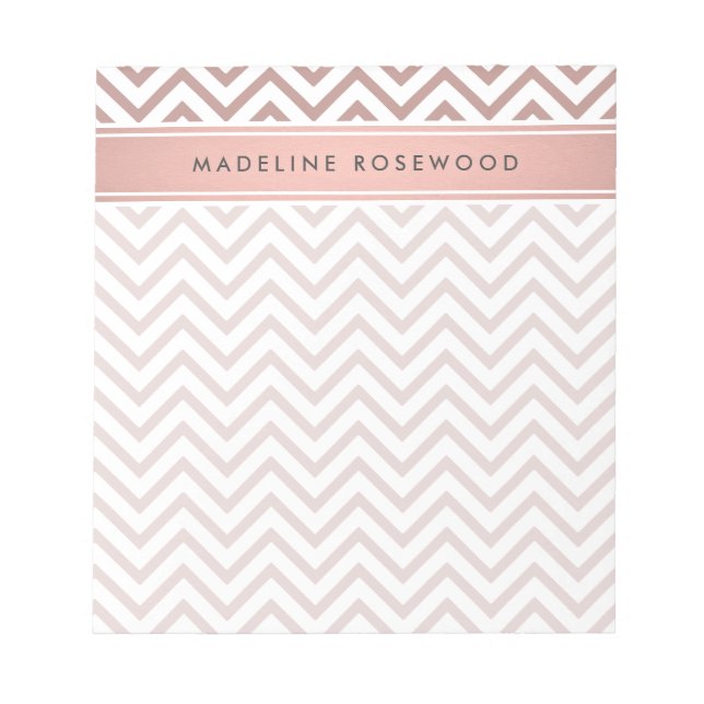 Bloc-note Chic moderne Rose or Chevron Monogrammé (Devant)