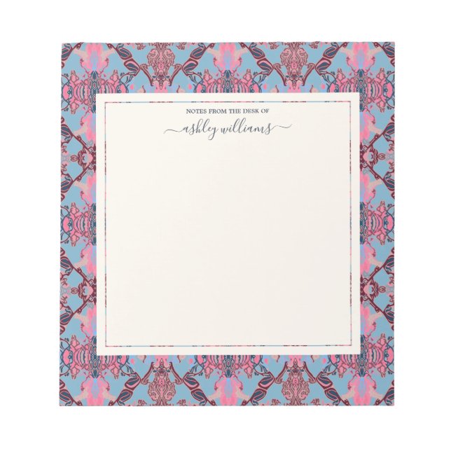 Bloc-note Chic Motif baroque moderne rose bleu (Devant)